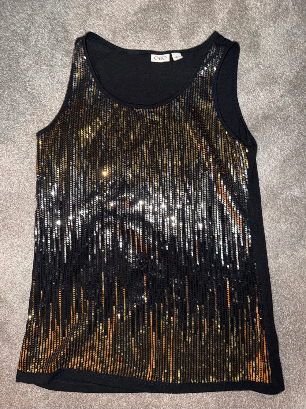 CATO Black Tank Top with Gold & Silver Sequin Ombre